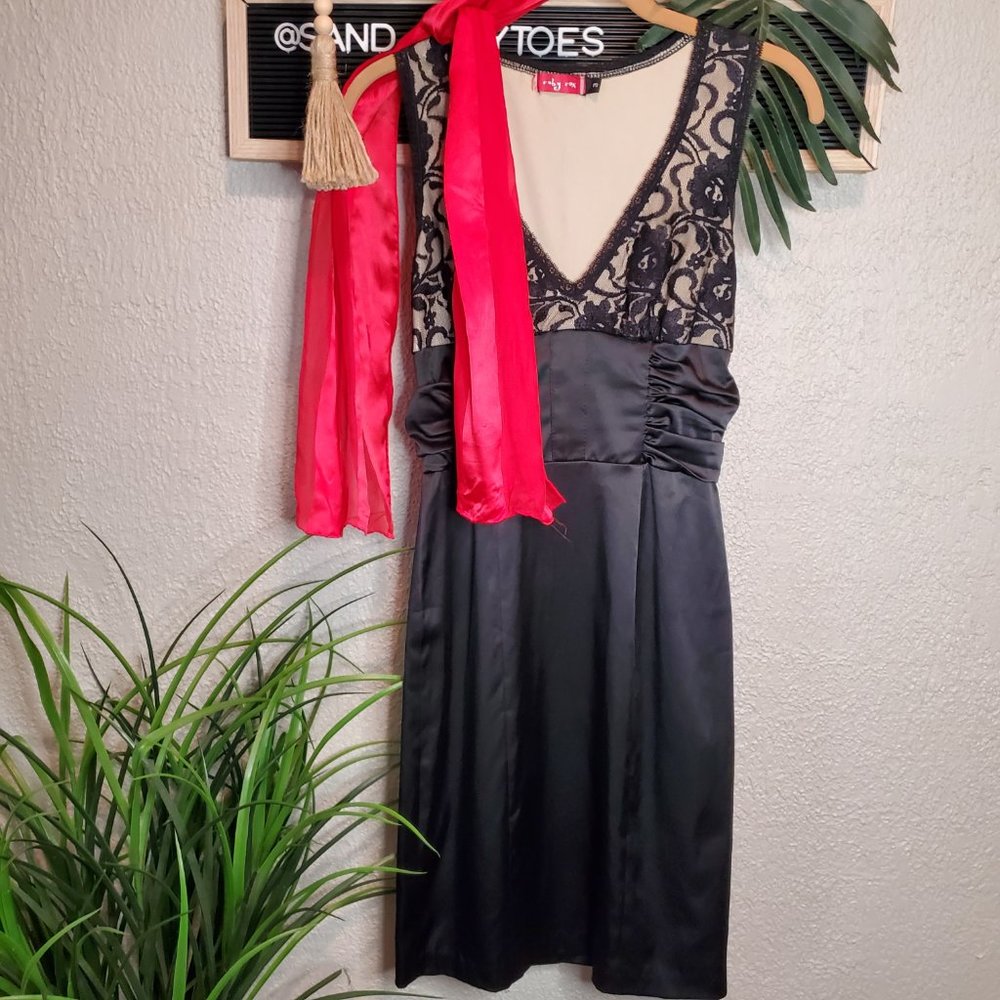 Ruby Rox I Black Satin/Lace Short Dress with Ruching Size 3